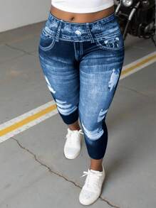 INAWLY Quần legging xanh trơn thời trang cỡ lớn thường ngày - Nhiều màu - Xem 3