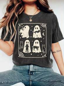 EMERY ROSE Plus Size Women Halloween Casual Crew Neck T-Shirt - Dark Grey - View 1