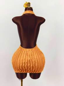 Amplova Đầm ôm body ngắn hở lưng, hở lưng, kiểu dáng du lịch biển gợi cảm mùa hè cho nữ - trái cam - Xem 7