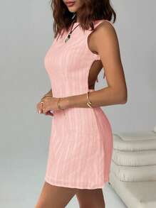 Easelle 女士度假休闲系带露背无袖迷你连衣裙