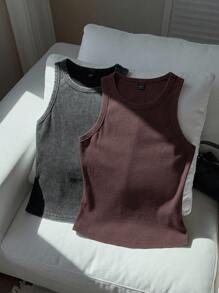 Comfortcana Bộ 2 áo hai dây dệt kim nhuộm loang - màu nâu - Xem 9