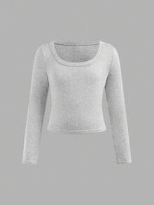 SHEIN Girlism 3件套少女休闲修身短款喇叭袖简约V领长袖T恤，黑/灰/白秋冬3件装上衣 - 彩色 - 查看 10