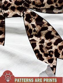 Conjunto de 2 piezas de estilo vintage con estampado de leopardo y lazo: camiseta de manga corta de cuello redondo holgada y pantalones acampanados para adolescentes y chicas, para estilo callejero, casual, deportivo, picnic al aire libre, salidas, fotografía callejera, hogar, campus - Multicolor - Ver 3