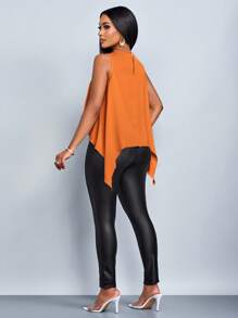 SOLERSUN Women's Spring Summer Vacation Holiday Solid Color Elegant Asymmetric Hem Sleeveless Blouse - Rust Brown - View 2
