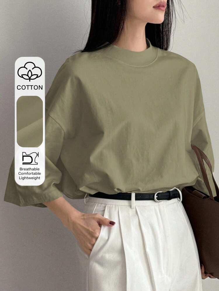 Women's Loose Casual Basic Solid Color Short Sleeve T-Shirt, Suitable For Spring, Summer, Autumn Business Casual Woman