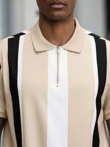 Manfinity Homme Men's Striped Short Sleeve Casual Polo Shirt For Commuting Men Zipper Polo Shirt - Multicolor - View 5