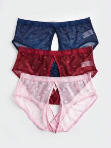 SHEIN 3pcs/Set Plus Size Women's Sexy Hollow Out Mesh Underwear - Multicolor - View 2