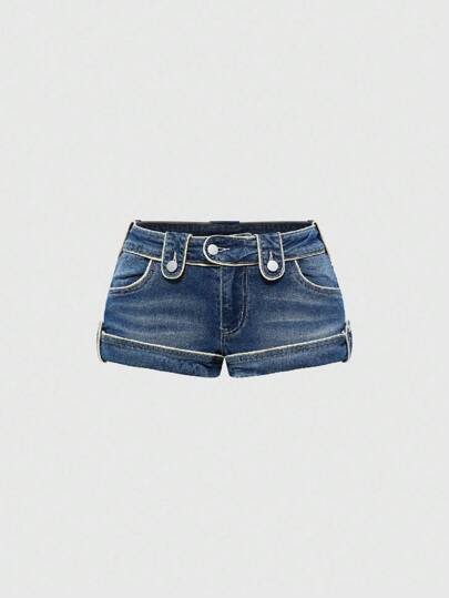 J-Fashion Shorts vaqueros de talle bajo estilo vintage Y2K Harajuku