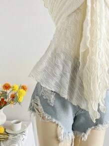 Soleia 女士度假休闲纯色纹理无袖T恤 - 米色 - 查看 6