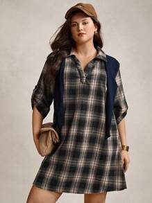 Zelara Plus Size Casual Minimalist Style Everyday Dress Spring Break Boho/Bohemian,Holiday Outfits,Resort Dresses, Outdoor Essential For Daily Wear Sundress Casual Plaid Dress Women Casual Daily Wear, Commute Elegant Office Outfits For Women Fall Clothes For Women Going Out Tops For Women Brown Dress - Multicolor - View 6
