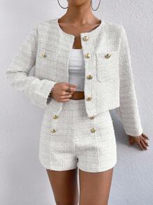 Chiquease Button Front Jacket & Shorts Fall Cloth For Women
