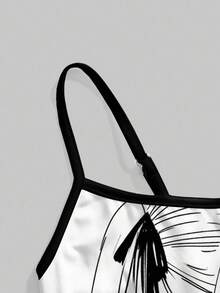 ROMWE Sexy Dễ Thương Phụ Nữ Đen Trắng Anime Hoạt Hình Y2K Màu Tương Phản Áo Camisole - trắng - Xem 4