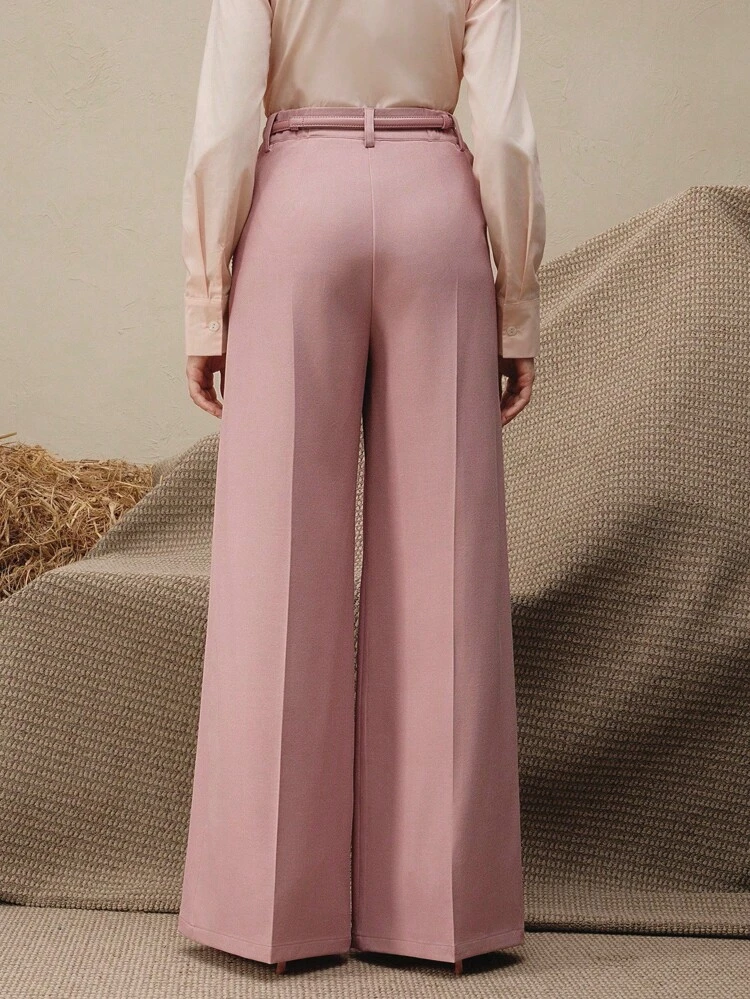 Pantalones anchos elegantes para oficina de mujer, pantalones tejidos con bordado de diamantes de lentejuelas rosas