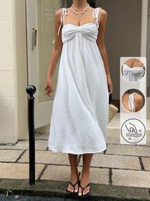 SHEIN EZwear Vestido casual de correa blanca tipo slip de largo midi para vacaciones, para uso diario en verano