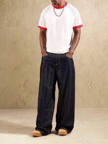 Áo thun tay raglan phong cách retro SUMWON, phối lưới, thiết kế viền cổ, kiểu áo bóng chày, áo thể thao thường ngày mùa hè, phong cách đường phố, màu trơn. - Nhiều màu - Xem 6