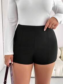 SHEIN Essnce 大码女式春夏时尚休闲舒适日常性感黑色高腰紧身短裤，女式夏季服装，女式下装，狂欢节服装，曲线短裤