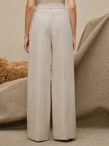 Anewsta 奢华刺绣亮片串珠3D花卉图案女式阔腿裤，杏色