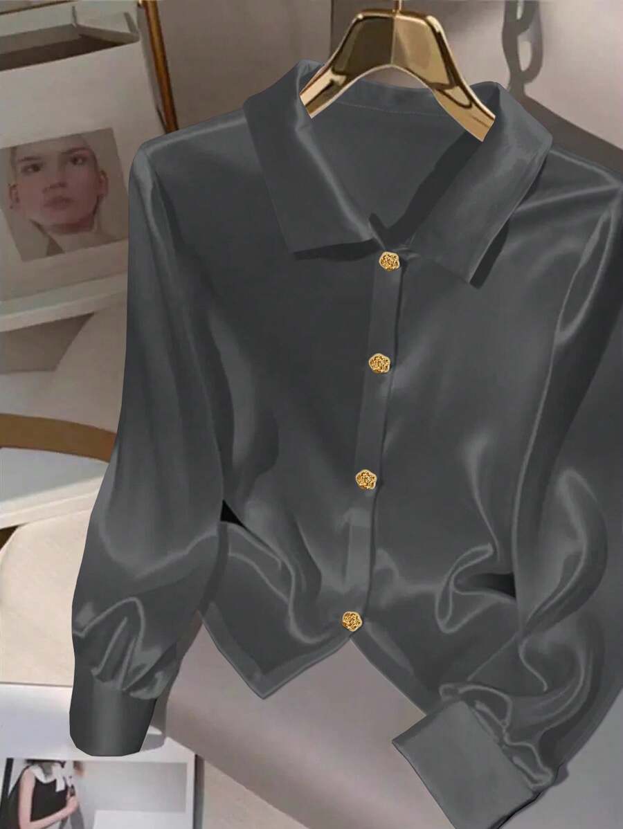 GlowEve Women's Casual Solid Color Long Sleeve Shirt Fall Cloth For Women - Dark Grey - View 1
