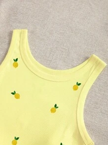 INAWLY Camiseta de tirantes ajustada de cuello redondo para mujer con patrón bordado de limón - Amarillo - Ver 4