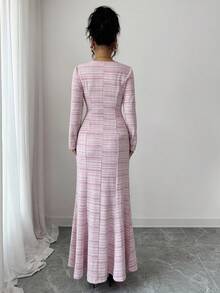 Elenzga Vestido de oficina elegante y romántico para mujer con cuello cuadrado, cintura ceñida y bajo de cola de pez - Multicolor - Ver 2