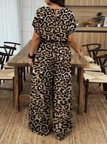 EMERY ROSE Plus Size Leopard Print Jumpsuit For Summer Vacation - Multicolor - View 2