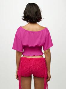 SUMWON WOMEN Camiseta corta de fútbol con hombros descubiertos, cintura fruncida, para verano, festivales, conciertos, redes sociales, bajo con volantes, uso casual, para vacaciones y fiestas