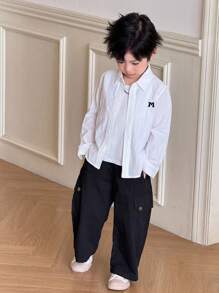 SHEIN 男童休闲米色前开衬衫 - 白色 - 查看 4