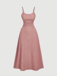 SHEIN MOD Lotus Root Pink Simple Versatile Romantic Pleated Slip Dress For Women