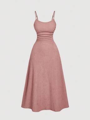 SHEIN MOD Lotus Root Pink Simple Versatile Romantic Pleated Slip Dress For Women