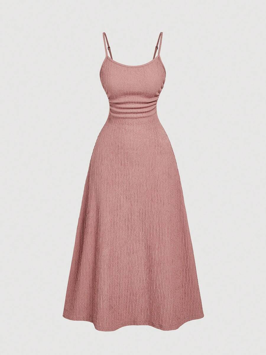 SHEIN MOD 女士荷叶边粉色简约百搭浪漫百褶吊带裙 - 藕粉色 - 查看 1