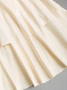 Sweetra Women's Summer Vacation Style Minimalist Solid Color Asymmetrical Neck Ruffle Waist Layered Ruffle Hem Dress - Apricot - View 5