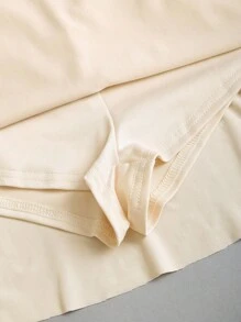 Sweetra Women's Summer Vacation Style Minimalist Solid Color Asymmetrical Neck Ruffle Waist Layered Ruffle Hem Dress - Apricot - View 6