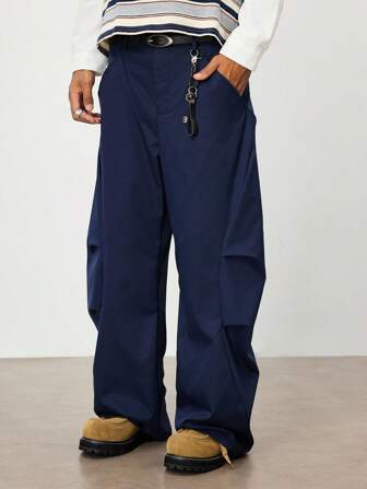 Street Life Men's Solid Color Casual Loose Straight Leg Pants, Collegiate Style