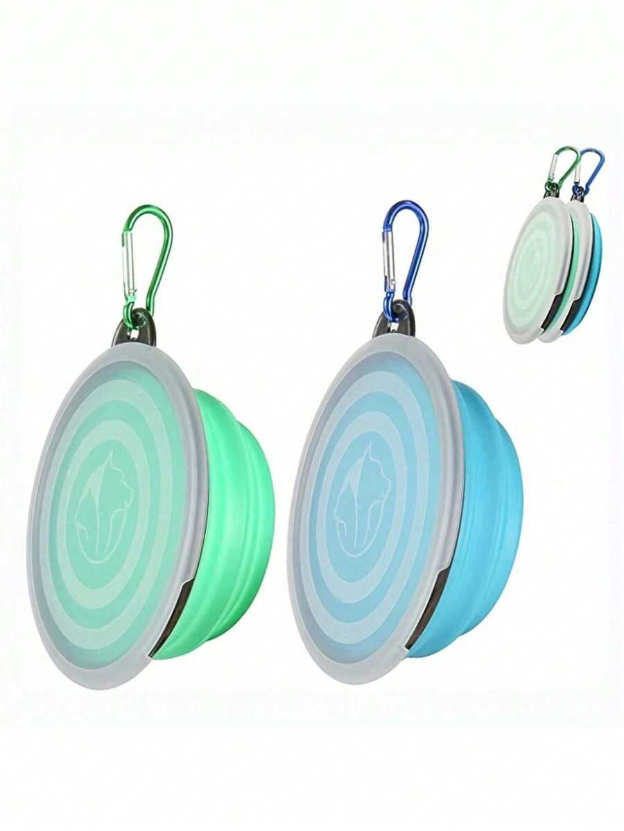 2pcs Portable Collapsible Dog Bowls With Lids - Travel-Friendly Food And Water Bowls With Lids