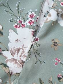 Sweetra 女士花卉印花结腰半身裙，优雅 - 綠色 - 查看 5