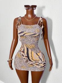 BamGleam 女式时尚印花性感修身吊带迷你连衣裙