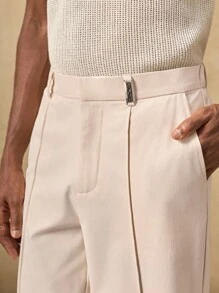 AKNOTIC Men's Casual Loose Elastic Waist Straight Leg Pants,Light Beige,Summer,Business,Vacation,Apricot Color,Autumn,Daily Wear,Party,Couple Matching,Gift - Apricot - View 1