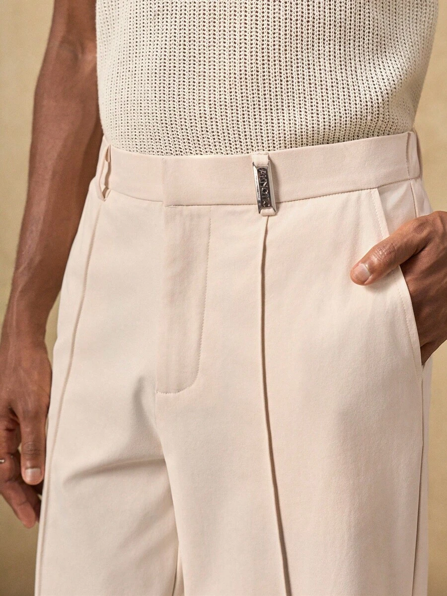 AKNOTIC Men's Casual Loose Elastic Waist Straight Leg Pants,Light Beige,Summer,Business,Vacation,Apricot Color,Autumn,Daily Wear,Party,Couple Matching,Gift - Apricot - View 1