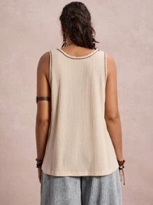 SHEIN VCAY Plus Size Casual Solid Color Tank Top, Summer Going Out Tops Women Basic Tops School Teacher Western Vintage Winter Fall Boho Old Money - Apricot - View 2