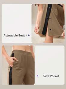 OutZeal Pantalon large à fente latérale avec blocs de couleurs stretch et toucher frais, pour un usage quotidien et décontracté pour femmes - Tabac - Voir 5