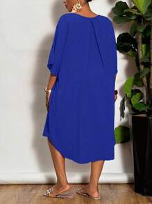 Slaydiva 2025 Novo Conjunto Rave/Páscoa Mulheres, Estilo Old Money Mulheres, Conjunto de Concerto Country, Conjuntos para Sair, Fairycore, Conjuntos de Festival, Roupas de Férias Tropicais Mulheres, Conjuntos de Verão para Mulheres, Verão, Rave, Verão Europeu, Conjuntos de Primavera, Vestuário Ocidental Mulheres Plus, Concerto, Conjunto de Formatura, Versátil Diário Simples Casual Básico Sexy/Minimalista Plus Size, Vestuário Ocidental Mulheres Plus, Vestido Curto de Manga Curta Cor Sólida Casual - Azul - Visão 8