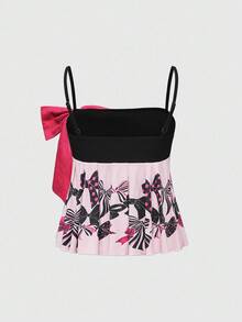 ROMWE Fairycore Y2K Girly Bowknot Placement Print Women Tank Top - Pink - View 2