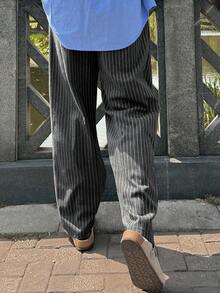 DAZY Pantalon droit à poches obliques rayé gris foncé pour hommes, automne