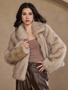 DAZY 女士宽松休闲长袖仿皮草时尚外套秋冬女式大衣