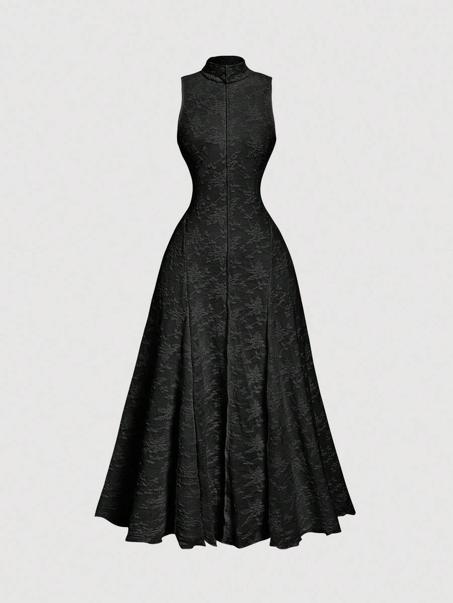 SHEIN MOD Vestido Longo Elegante Slim Fit Sem Mangas Feminino - Preto - Visão 1