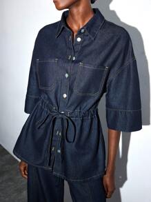 Maija Blouse en jean ample avec ceinture nouée et boutons pour femmes