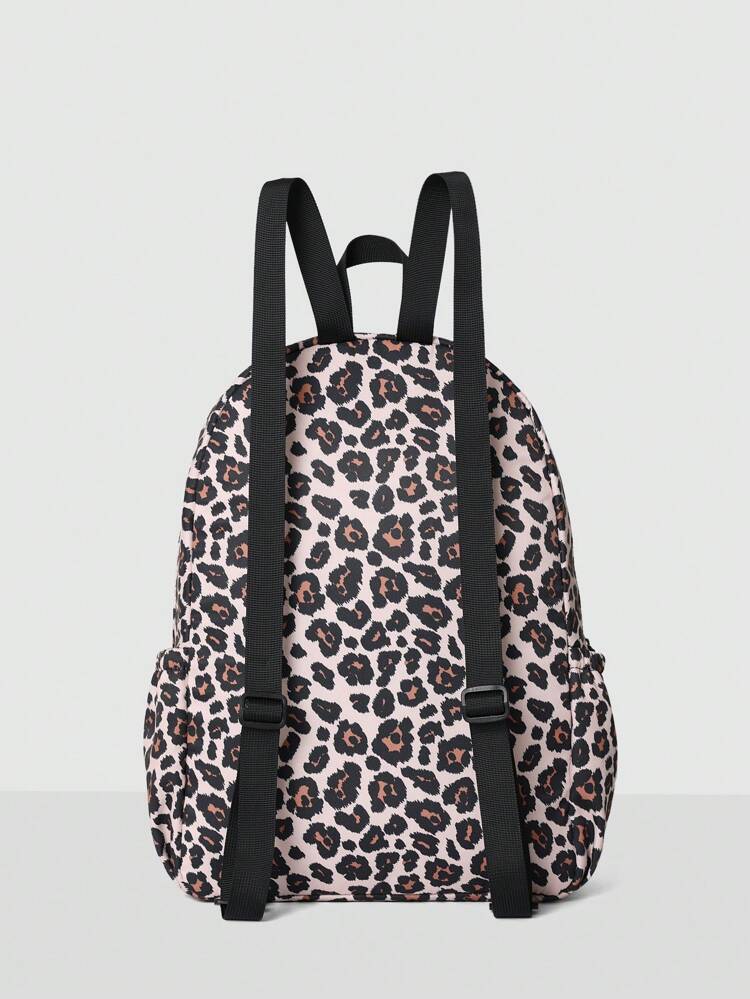 Leopard Print Backpack With Adjustable Straps And Zipper Pockets