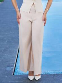 Andrea Bello Women's Casual & Chic High Waisted Wide Leg Textured Pants For Back To School & Work - Apricot - View 5