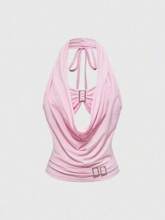 J-Fashion Top de mujer con cuello en V profundo y cintura fruncida, estilo retro Y2K 2 en 1