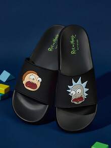 Rick and Morty X SHEIN Dép đi trong nhà chống trượt họa tiết hoạt hình thời trang dành cho nam, nhanh khô, chất liệu EVA nhẹ và bền, phù hợp cho cả nam và nữ trong nhà, phòng tắm, sân chơi, hồ bơi, bãi biển trong nhà và ngoài trời - màu đen - Xem 9